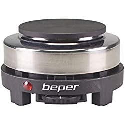 BEPER P101PIA002 - Réchaud électrique portable en fonte/acier inoxydable, 5 niveaux de combustion, réchaud électrique portable, réchaud de camping électrique et avec plaque de 10 cm, 500W